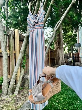 Angie boho Twist Knot Front Cutout Maxi Dress Made India M sundress stripes